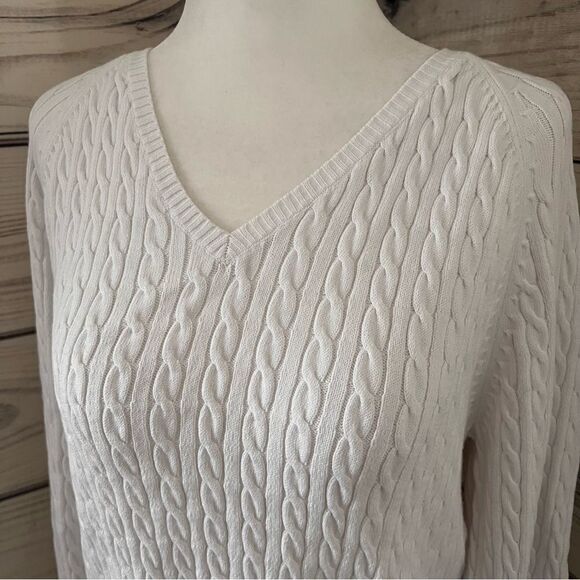 EP Pro White Cable Knit V Neck Sweater NWT - Picture 2 of 5